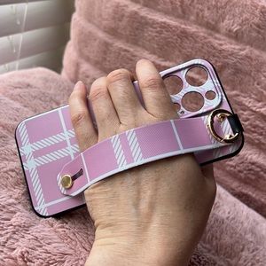 For iPhone 14 pro max phone case wrist strap kickstand keychain holder